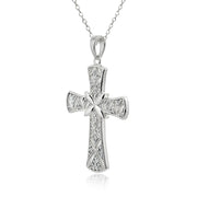 Sterling Silver Polished Textured Irish Cross Diamond Accent Pendant Necklace, JK-I3