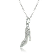 Sterling Silver Polished Pointed Heel Shoes Diamond Accent Pendant Necklace, JK-I3