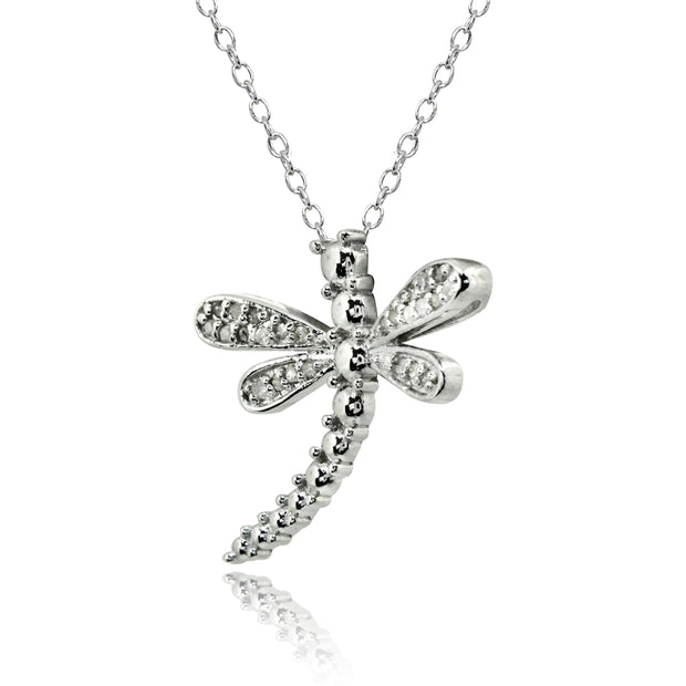 Sterling Silver Polished Dragonfly Diamond Accent Pendant Necklace, JK-I3