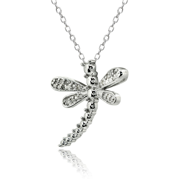 Sterling Silver Polished Dragonfly Diamond Accent Pendant Necklace, JK-I3