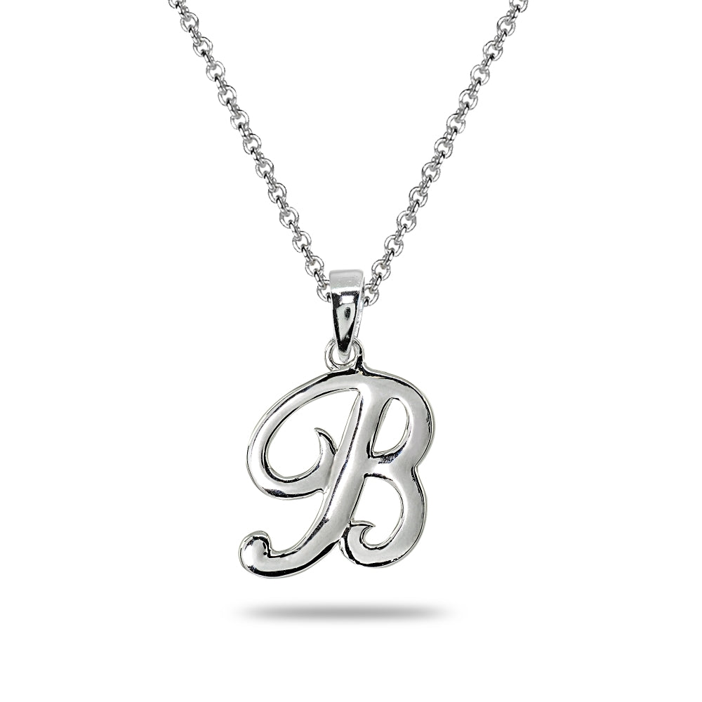 Sterling Silver B Letter Initial Alphabet Name Personalized 925 Silver Pendant Necklace