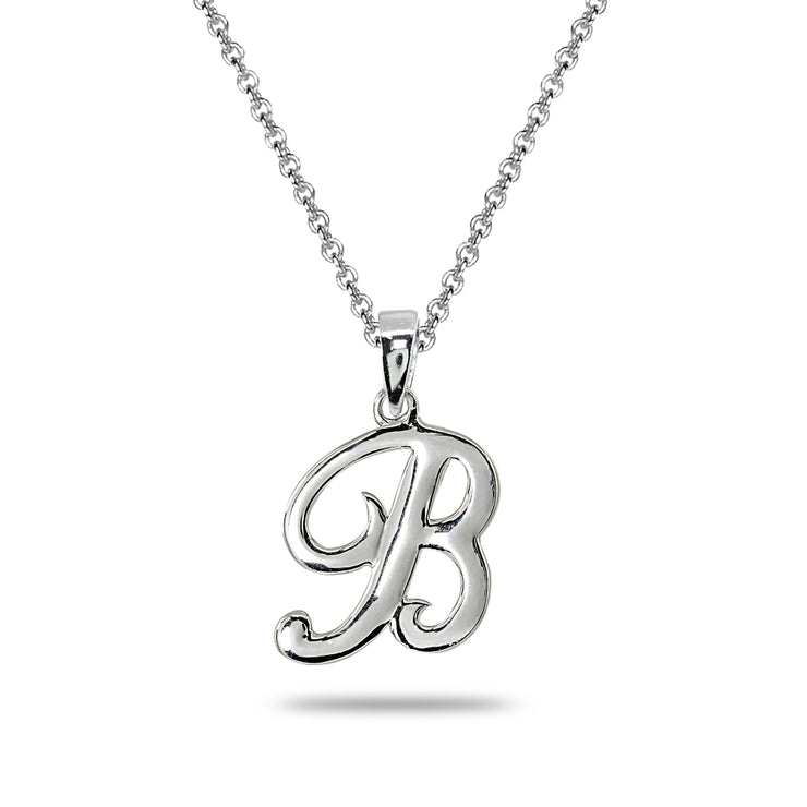 Sterling Silver B Letter Initial Alphabet Name Personalized 925 Silver Pendant Necklace