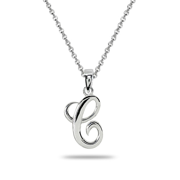 Sterling Silver C Letter Initial Alphabet Name Personalized 925 Silver Pendant Necklace