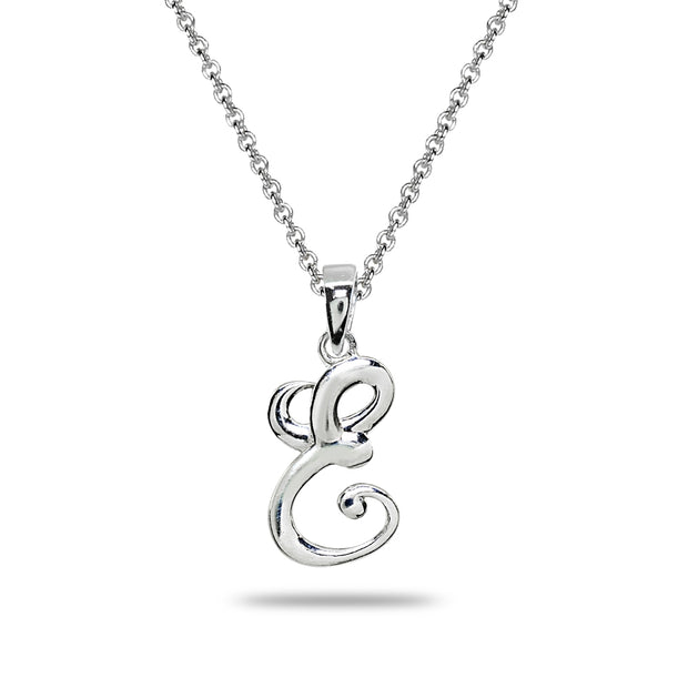 Sterling Silver E Letter Initial Alphabet Name Personalized 925 Silver Pendant Necklace