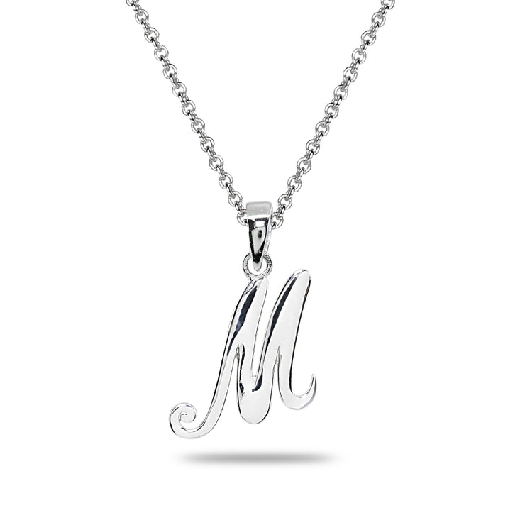 Sterling Silver M Letter Initial Alphabet Name Personalized 925 Silver Pendant Necklace