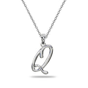 Sterling Silver Q Letter Initial Alphabet Name Personalized 925 Silver Pendant Necklace