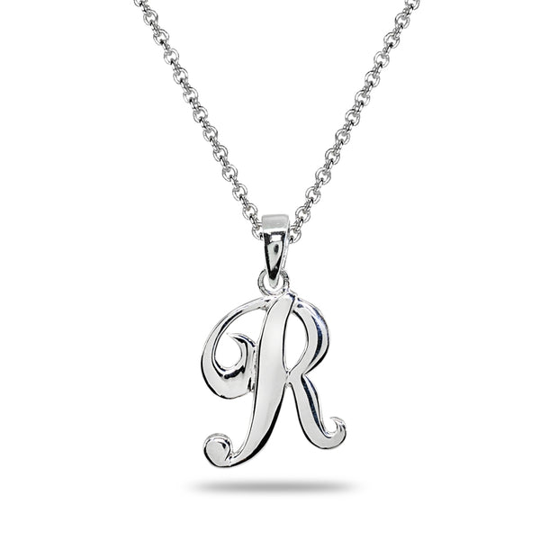 Sterling Silver R Letter Initial Alphabet Name Personalized 925 Silver Pendant Necklace