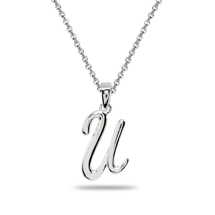 Sterling Silver U Letter Initial Alphabet Name Personalized 925 Silver Pendant Necklace