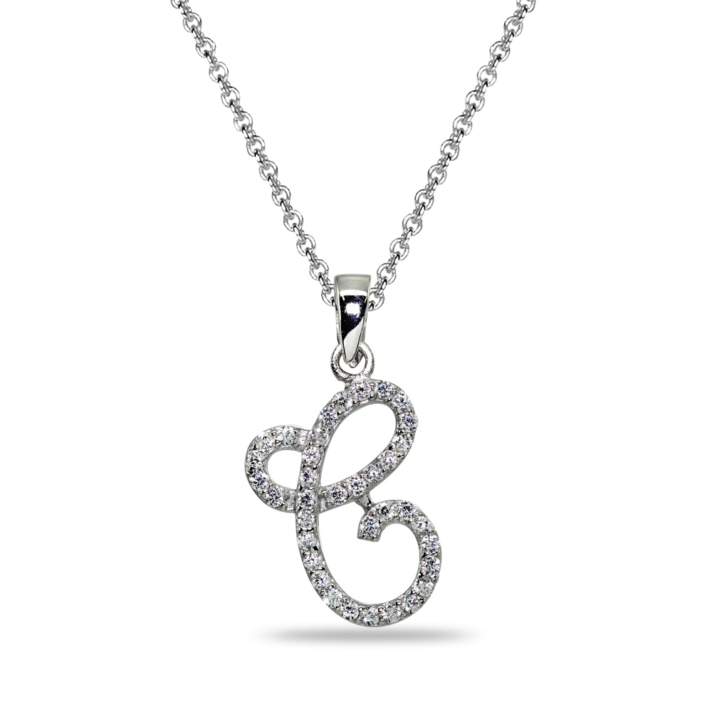 Sterling Silver Cubic Zirconia C Letter Initial Alphabet Name Personalized  Pendant Necklace