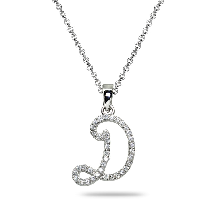 Sterling Silver Cubic Zirconia D Letter Initial Alphabet Name Personalized  Pendant Necklace