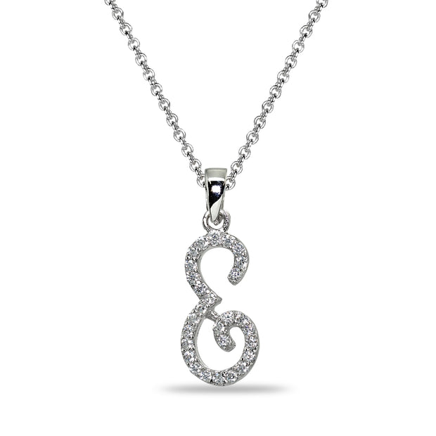 Sterling Silver Cubic Zirconia E Letter Initial Alphabet Name Personalized  Pendant Necklace