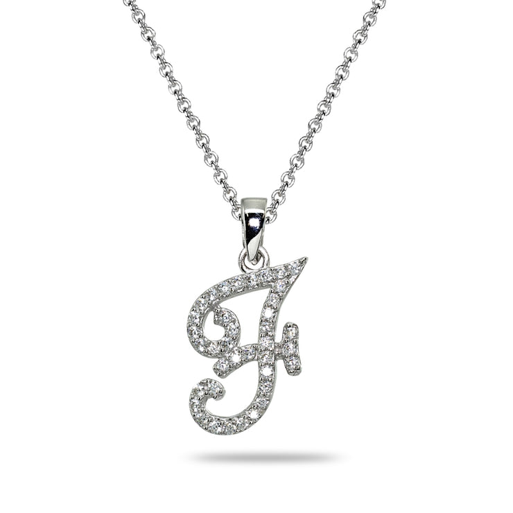 Sterling Silver Cubic Zirconia F Letter Initial Alphabet Name Personalized  Pendant Necklace
