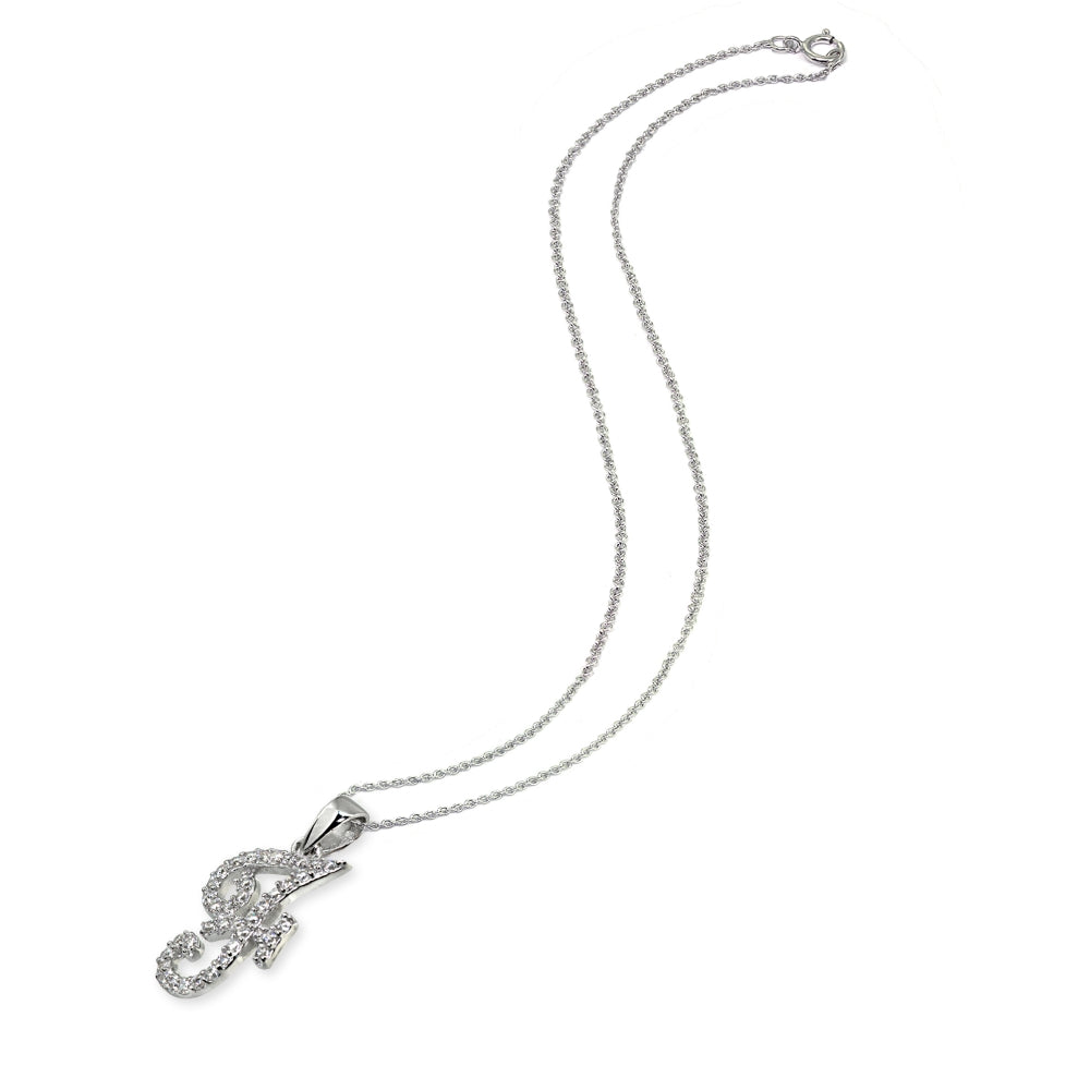 Sterling Silver Cubic Zirconia F Letter Initial Alphabet Name Personalized  Pendant Necklace-2