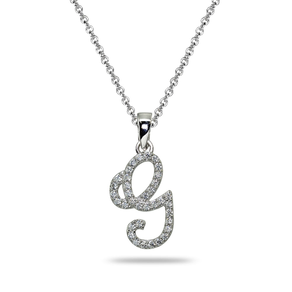 Sterling Silver Cubic Zirconia G Letter Initial Alphabet Name Personalized  Pendant Necklace