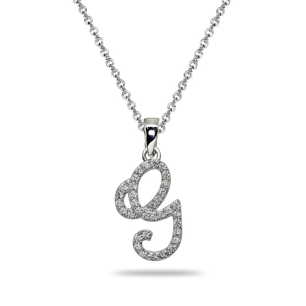 Sterling Silver Cubic Zirconia G Letter Initial Alphabet Name Personalized  Pendant Necklace