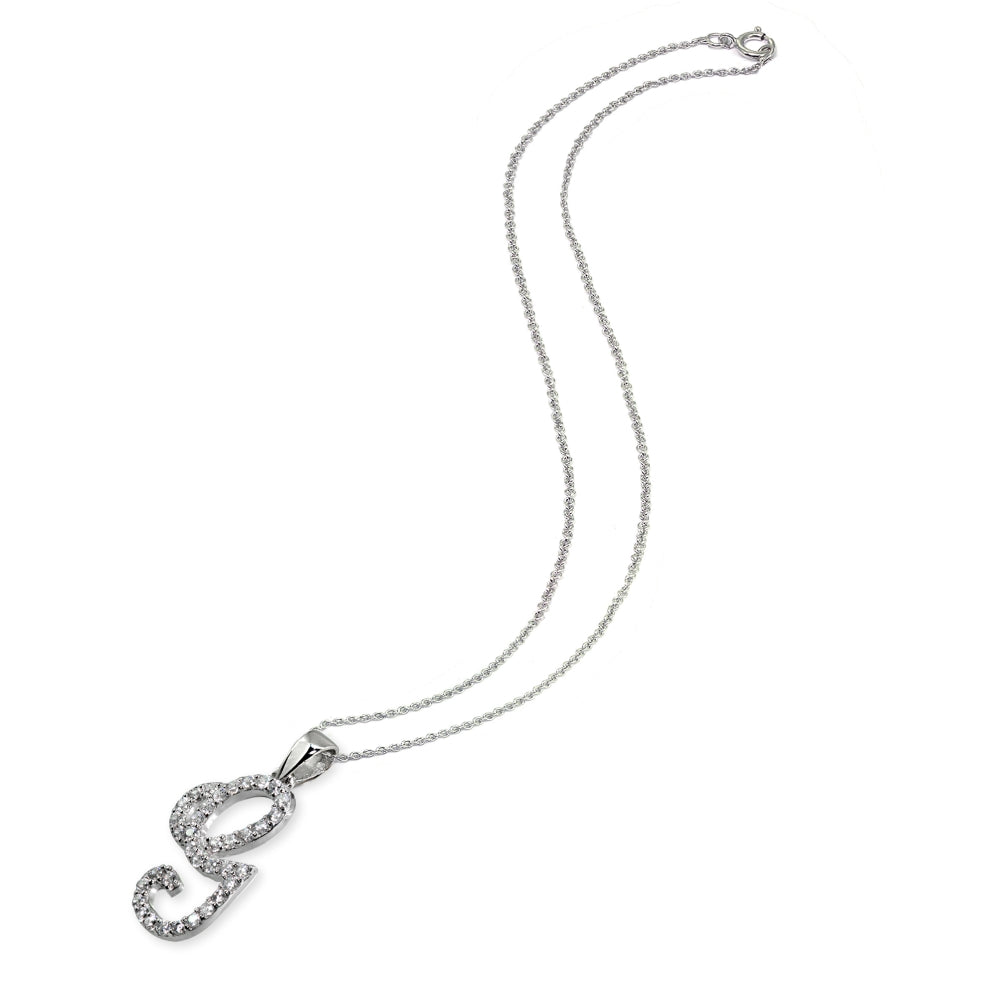 Sterling Silver Cubic Zirconia G Letter Initial Alphabet Name Personalized  Pendant Necklace-2