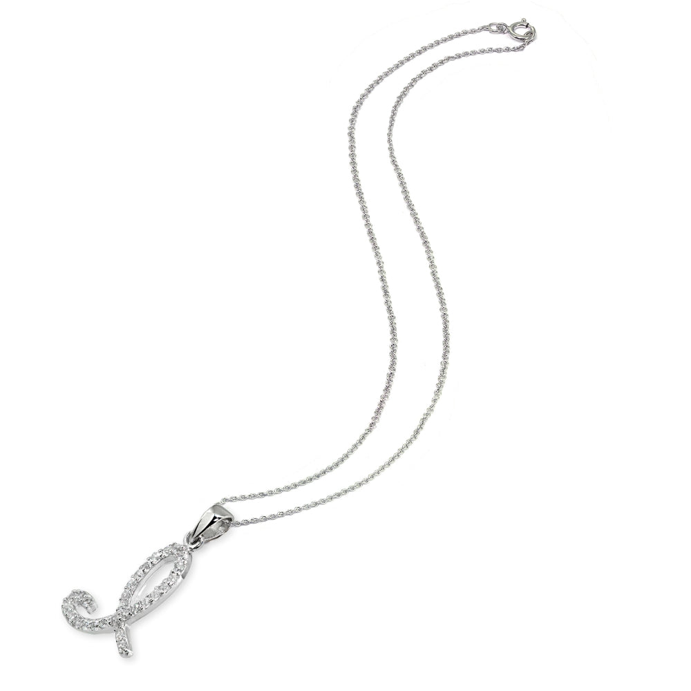 Sterling Silver Cubic Zirconia I Letter Initial Alphabet Name Personalized  Pendant Necklace-2