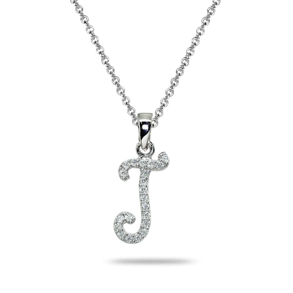 Sterling Silver Cubic Zirconia J Letter Initial Alphabet Name Personalized  Pendant Necklace