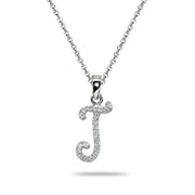 Sterling Silver Cubic Zirconia J Letter Initial Alphabet Name Personalized  Pendant Necklace