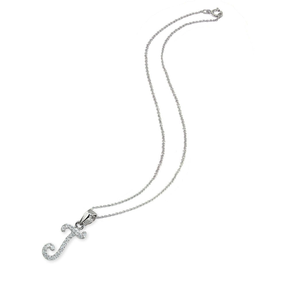 Sterling Silver Cubic Zirconia J Letter Initial Alphabet Name Personalized  Pendant Necklace-2
