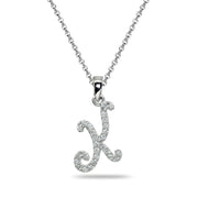 Sterling Silver Cubic Zirconia K Letter Initial Alphabet Name Personalized  Pendant Necklace