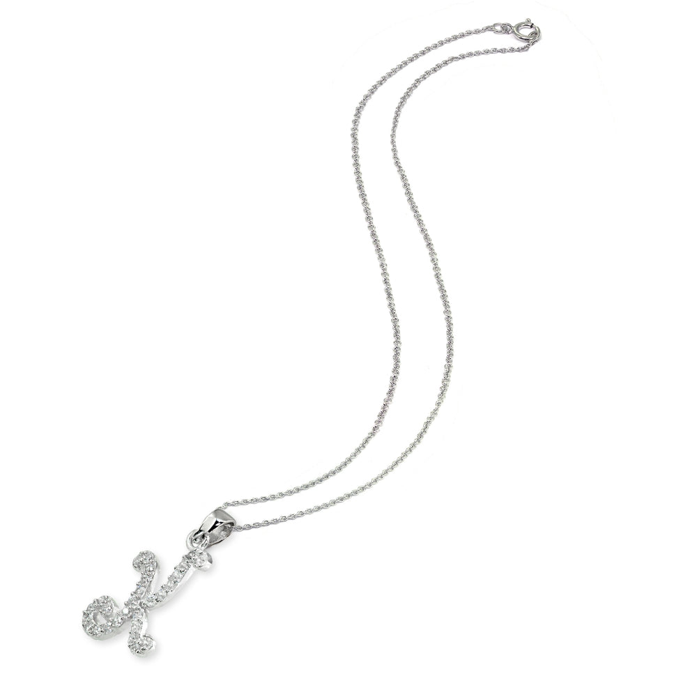 Sterling Silver Cubic Zirconia K Letter Initial Alphabet Name Personalized  Pendant Necklace-2