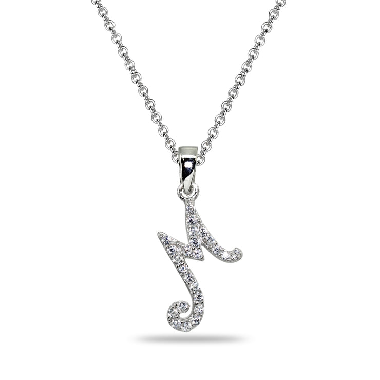 Sterling Silver Cubic Zirconia M Letter Initial Alphabet Name Personalized  Pendant Necklace