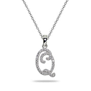 Sterling Silver Cubic Zirconia Q Letter Initial Alphabet Name Personalized  Pendant Necklace