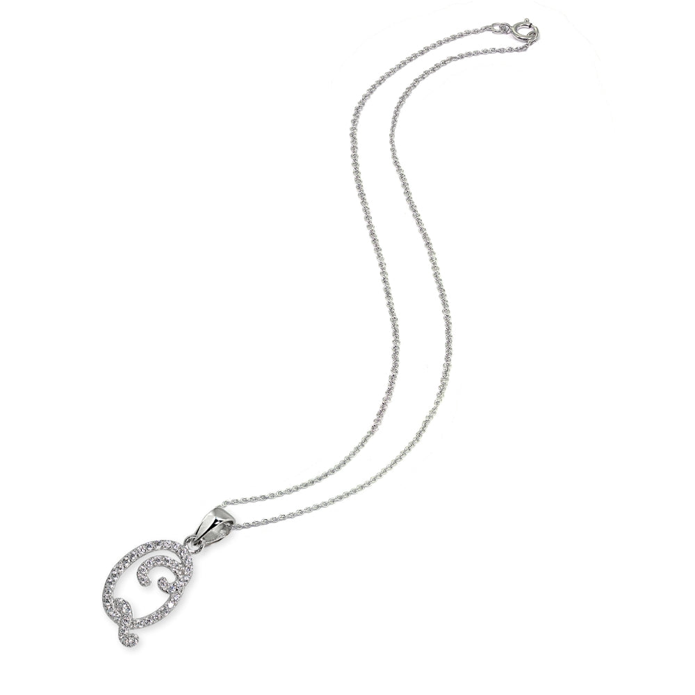 Sterling Silver Cubic Zirconia Q Letter Initial Alphabet Name Personalized  Pendant Necklace-2