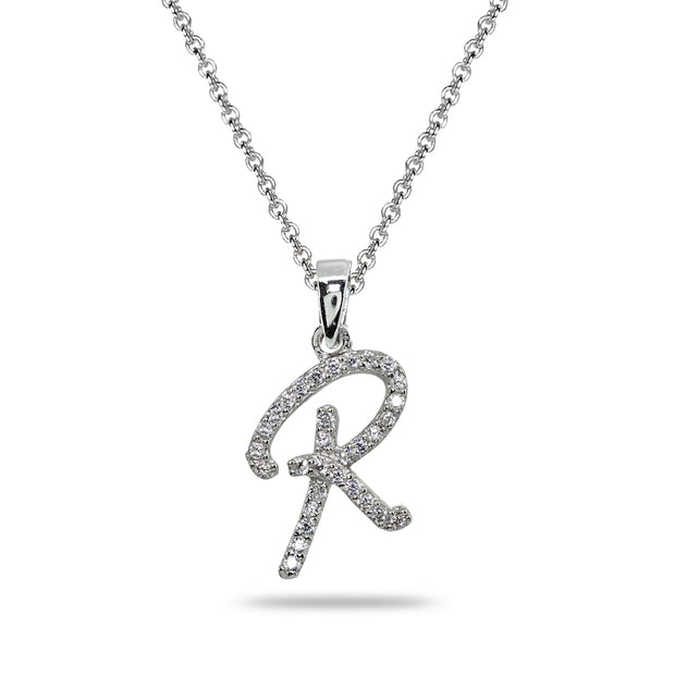 Sterling Silver Cubic Zirconia R Letter Initial Alphabet Name Personalized  Pendant Necklace