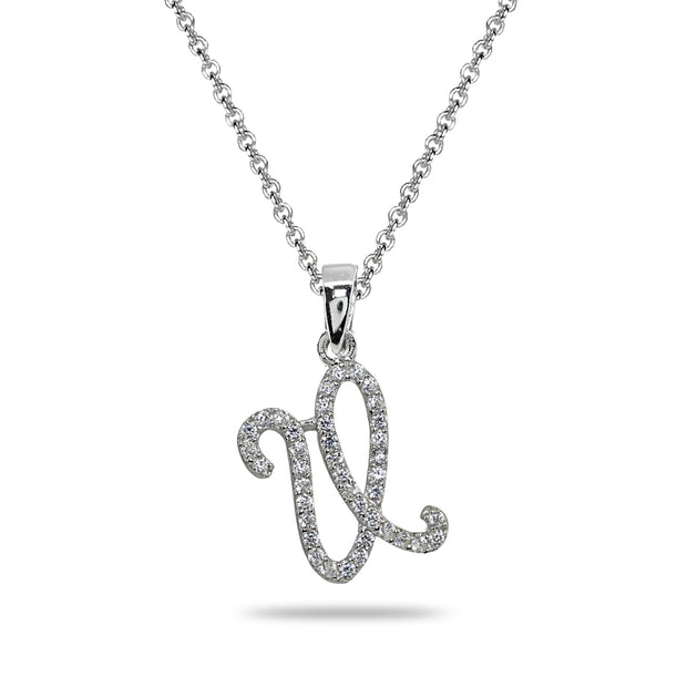 Sterling Silver Cubic Zirconia U Letter Initial Alphabet Name Personalized  Pendant Necklace