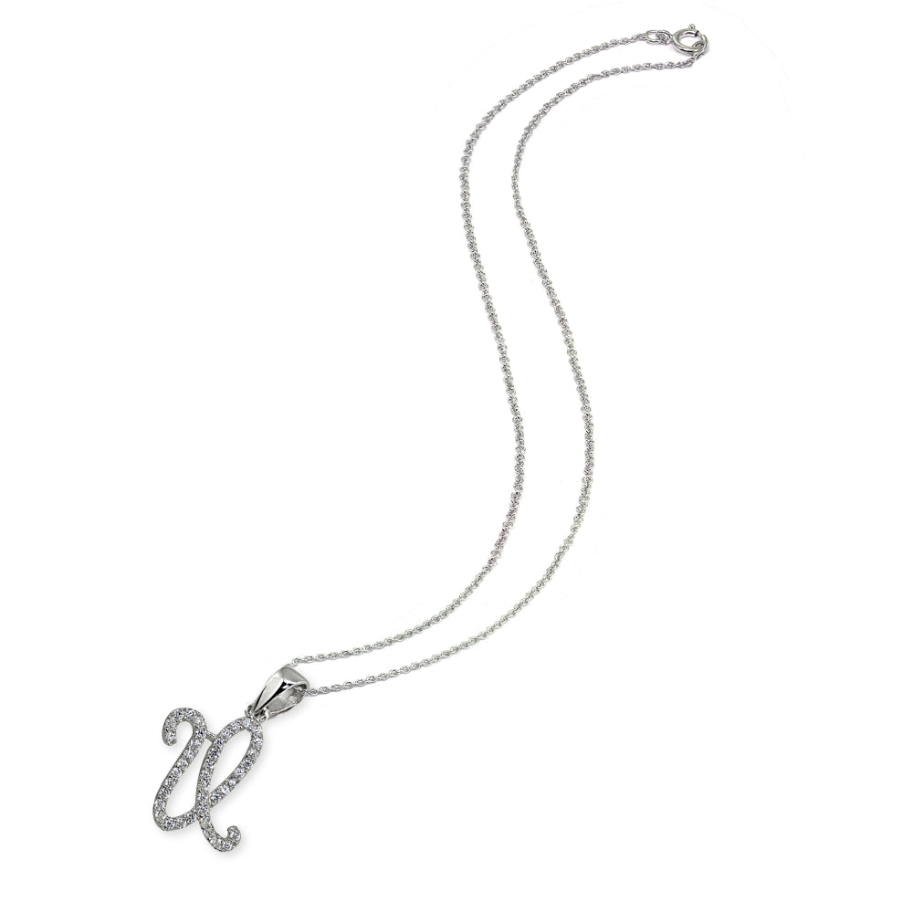Sterling Silver Cubic Zirconia U Letter Initial Alphabet Name Personalized  Pendant Necklace-2
