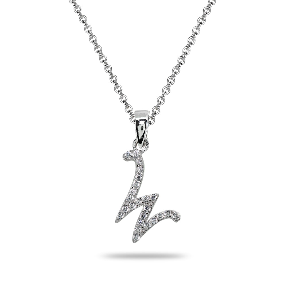 Sterling Silver Cubic Zirconia W Letter Initial Alphabet Name Personalized  Pendant Necklace
