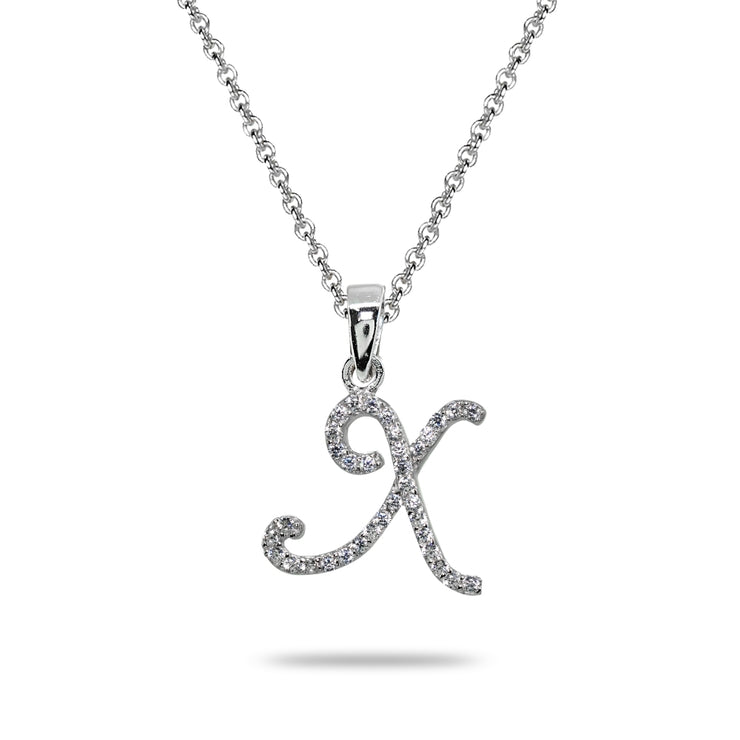 Sterling Silver Cubic Zirconia X Letter Initial Alphabet Name Personalized  Pendant Necklace