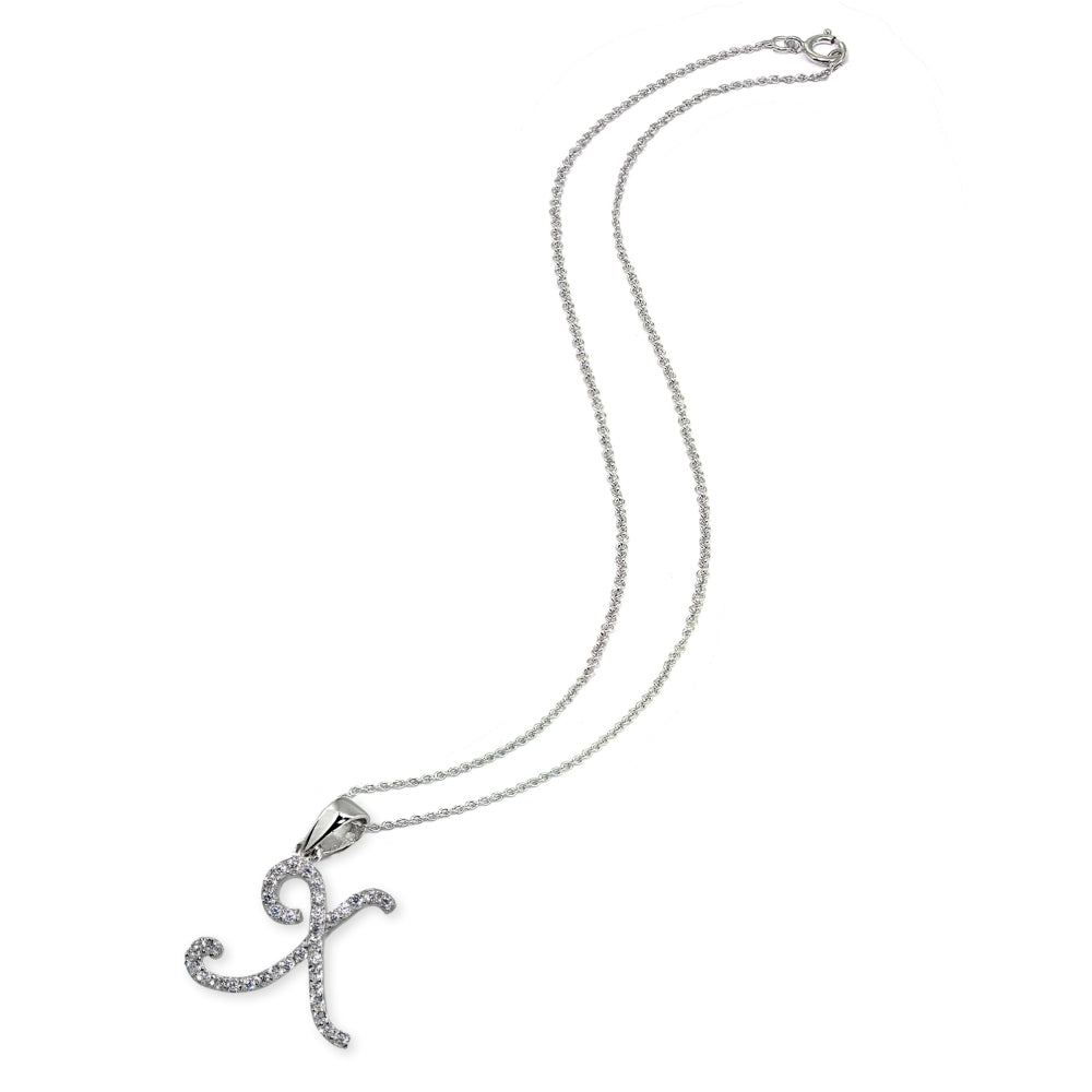 Sterling Silver Cubic Zirconia X Letter Initial Alphabet Name Personalized  Pendant Necklace-2