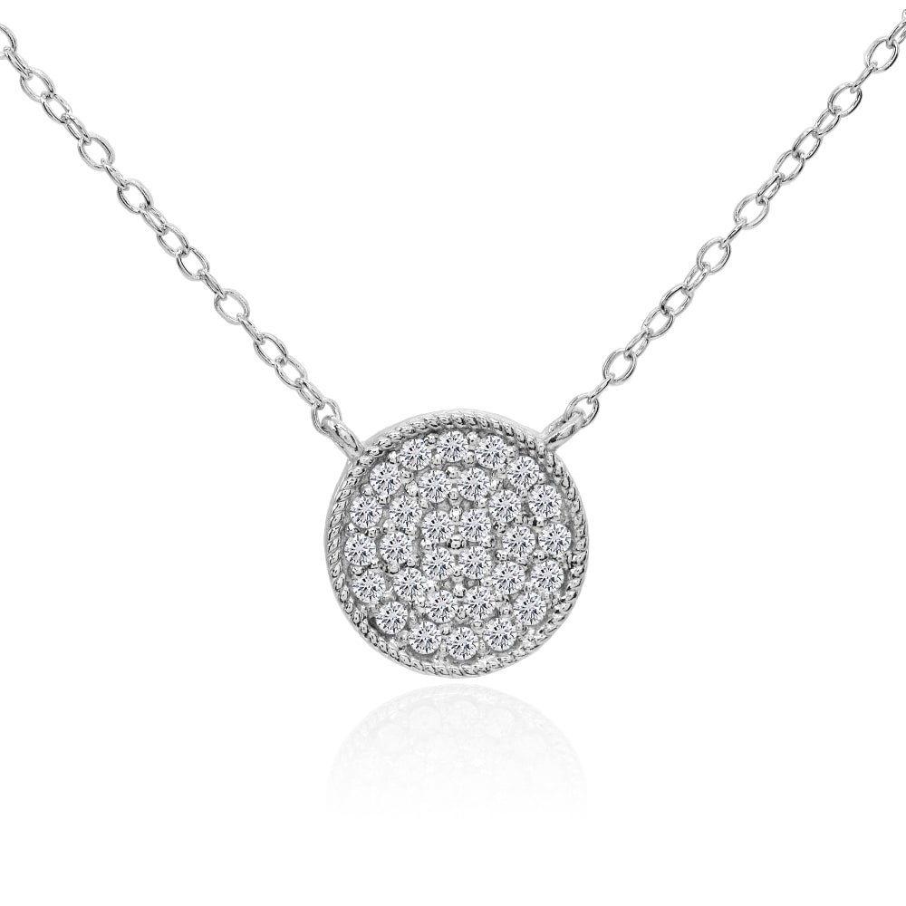 Sterling Silver Cubic Zirconia Round Polished Disc 11mm Small Circle Necklace