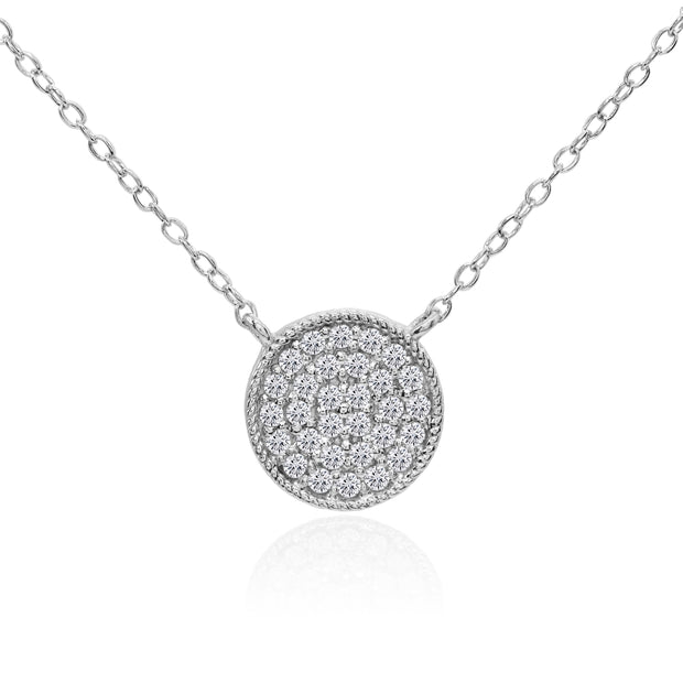 Sterling Silver Cubic Zirconia Round Polished Disc 11mm Small Circle Necklace