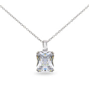 Sterling Silver Octagon Solitaire Cubic Zirconia Statement Pendant Necklace