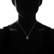 Sterling Silver Created Blue Sapphire Cushion-Cut 8mm Oxidized Braid Pendant Necklace