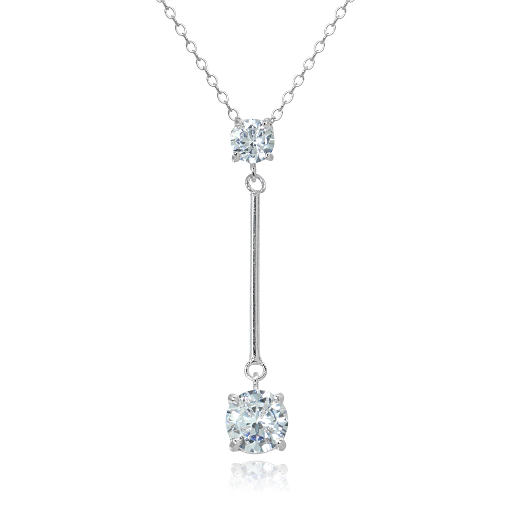 Sterling Silver Cubic Zirconia Round Bar Dangle Drop Y-Necklace