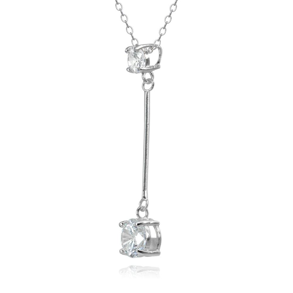 Sterling Silver Cubic Zirconia Round Bar Dangle Drop Y-Necklace-2