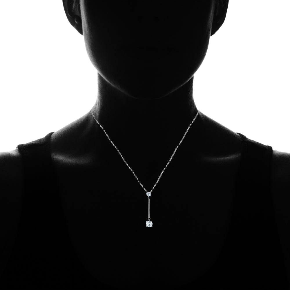 Sterling Silver Cubic Zirconia Round Bar Dangle Drop Y-Necklace-3