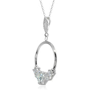 Sterling Silver Cubic Zirconia Heart Open Circle Dangle Drop Pendant Necklace