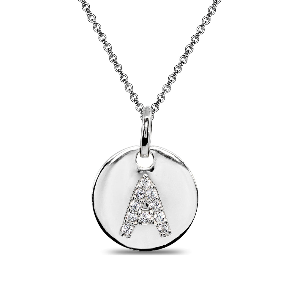 Sterling Silver A Letter CZ Initial Alphabet Name Personalized Pendant Necklace, 15” + Extender
