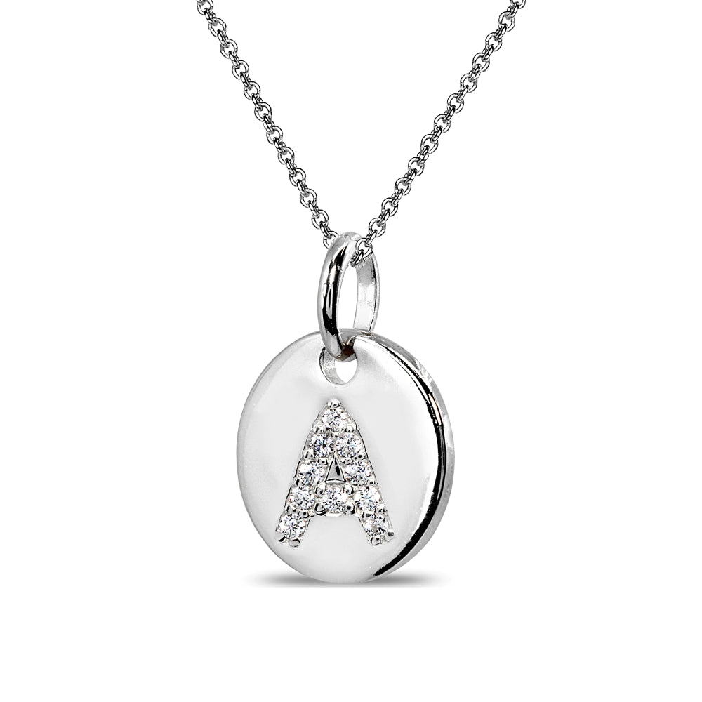 Sterling Silver A Letter CZ Initial Alphabet Name Personalized Pendant Necklace, 15” + Extender-2