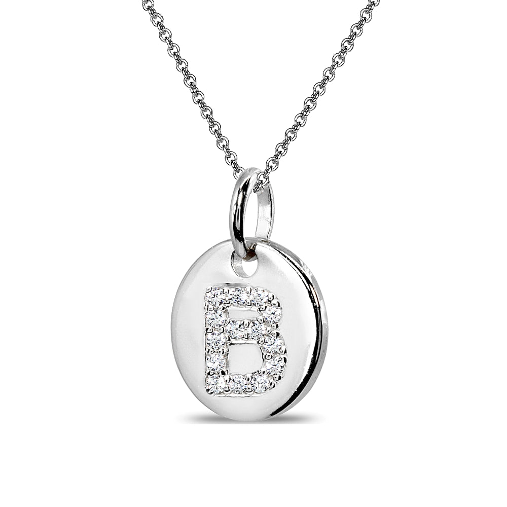 Sterling Silver B Letter CZ Initial Alphabet Name Personalized Pendant Necklace, 15” + Extender-2
