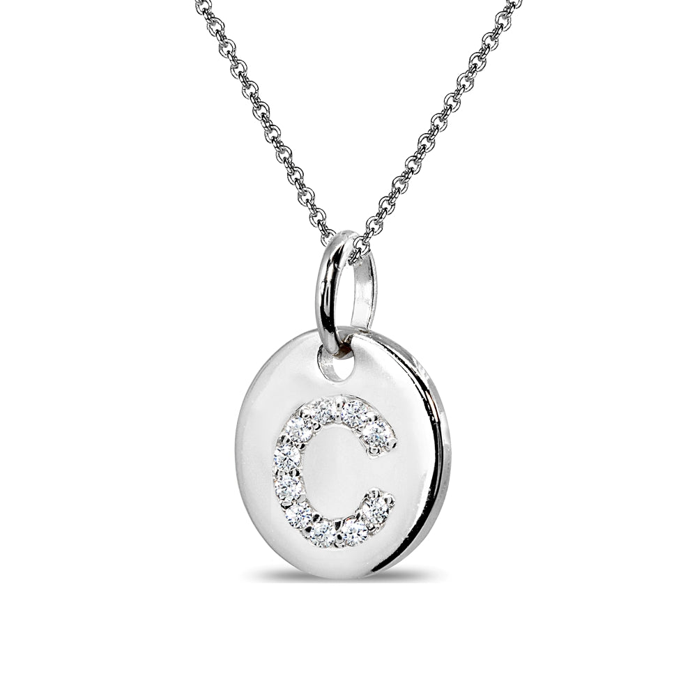 Sterling Silver C Letter CZ Initial Alphabet Name Personalized Pendant Necklace, 15” + Extender-2