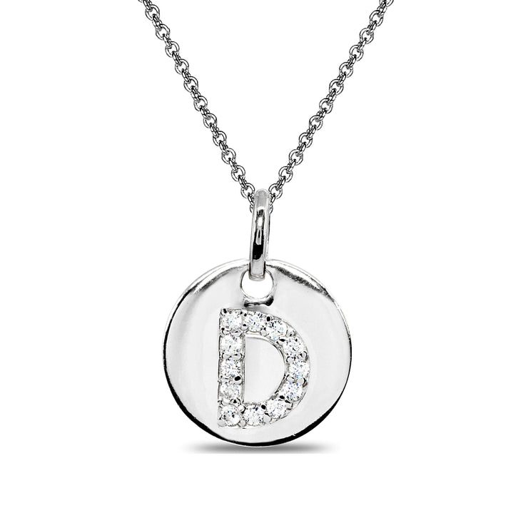 Sterling Silver D Letter CZ Initial Alphabet Name Personalized Pendant Necklace, 15” + Extender