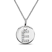 Sterling Silver E Letter CZ Initial Alphabet Name Personalized Pendant Necklace, 15” + Extender