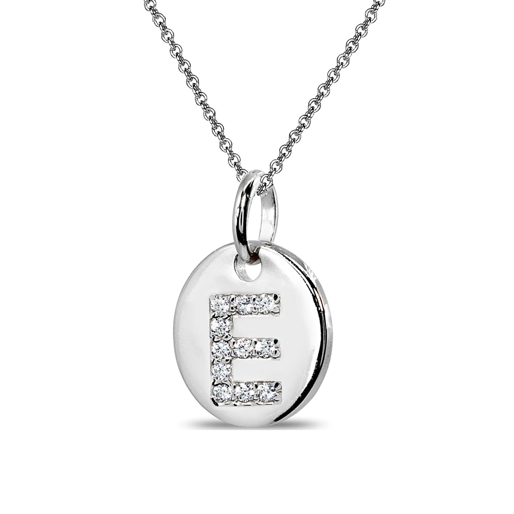 Sterling Silver E Letter CZ Initial Alphabet Name Personalized Pendant Necklace, 15” + Extender-2